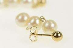 14K Yellow Gold 5.8mm Pearl Dangle Chain Fringe Tassel Earrings