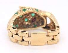 Charming Yellow Gold Emerald, Diamond and Ruby Panther Ring
