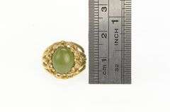 10K Yellow Gold 1960's Oval Nephrite Cabochon Ornate Vintage Ring