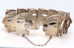 Vintage Sterling Silver Signed Face Link Bracelet