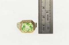 10K Yellow Gold Art Deco Lime Quartz Ornate Vintage Squared Ring