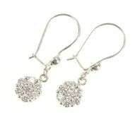 18K White Gold Round CZ Cluster Flower Dangle Statement Earrings