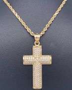 14K YELLOW GOLD CROSS PAVE CUBIC ZIRCONIA STONES