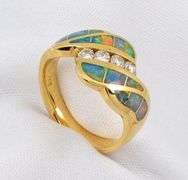 Fashionable 14k Opal Inlay Ring with Diamonds