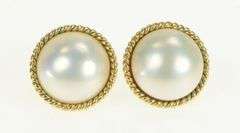 14K Yellow Gold Pearl 13.7mm Vintage French Clip Classic Earrings