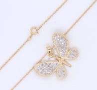 Charming Yellow Gold Two Tone Diamond Accented Butterfly Necklace