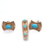 14K YELLOW GOLD SET OF CUFFLINKS AND BROOCH