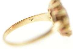 14K Yellow Gold Victorian Oval Syn. Ruby Seed Pearl Antique Ring
