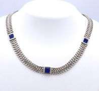 Set of Vintage 925 Sterling Silver Lapis Link Necklace and Matching Bracelet and Earrings