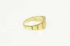 14K Yellow Gold Squared Grooved Diamond Retro Vintage Ring