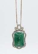 Stunning 10.75 Carat Cushion Emerald and White Sapphire Sterling Sliver Pendant Necklace.