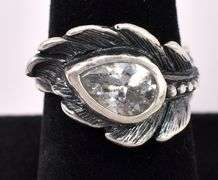 Feather Ring With CZ In Sterling Silver