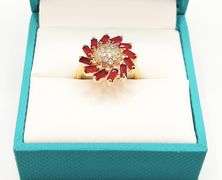 22KT YELLOW GOLD PLATED, GARNET, & DIAMOND COCKTAIL RING