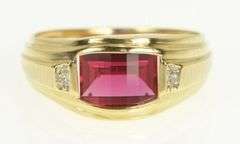 10K Yellow Gold Faceted Syn. Ruby Diamond Accent Men's Ring