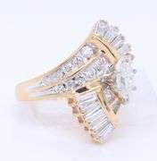 Dazzling Yellow Gold Marquois, Round and Baguette Diamond Ring