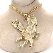 14K YELLOW GOLD DIAMOND CUT EAGLE CHARM WITH CHAIN