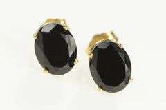 14K Yellow Gold Oval Black Onyx Solitaire Vintage Stud Earrings