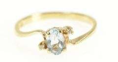 10K Yellow Gold Oval Blue Topaz Diamond Accent Bypass Ring