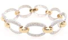 2.00ctw Pave Diamond Oval Two Tone Station Bracelet in 14K
