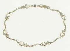 10K White Gold Heart Love Symbol Diamond Accent Vintage Bracelet