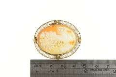 14K Yellow Gold Elaborate Ornate Carved Shell Cameo Lady Pin/Brooch