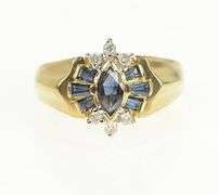 14K Yellow Gold Marquise Sapphire Diamond Accent Vintage Ring