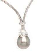 13.50MM Tahitian Pearl and 0.12ctw Diamond Pendant Necklace in 18K