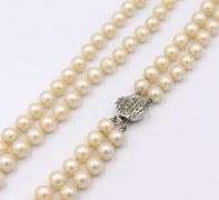 Double Row Pearl Necklace with Sterling Silver Clasp