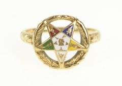 14K Yellow Gold Enamel Order of the Eastern Star Insignia Ring