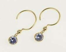 14K Yellow Gold Round Sim. Tanzanite Solitaire Dangle Hoop Earrings
