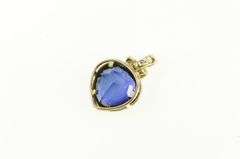 10K Yellow Gold Pear Syn. Sapphire Diamond Vintage Statement Pendant