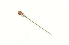 14K Yellow Gold Victorian Tear Drop Garnet Diamond Antique Stick Pin