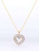 Attractive Yellow Gold Round Brilliant Cut and Baguette Open Diamond Heart Pendant on Chain