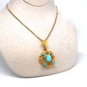VINTAGE 18K YELLOW GOLD PENDANT WITH TURQUOISE