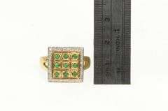14K Yellow Gold Emerald Diamond Squared Halo Statement Ring