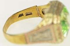 10K Yellow Gold Art Deco Lime Quartz Ornate Vintage Squared Ring