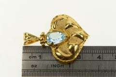 14K Yellow Gold Pear Blue Topaz Ornate Scalloped Heart Love Pendant