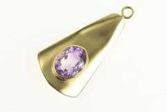 14K Yellow Gold Vintage Oval Amethyst Geometric Curved Charm/Pendant