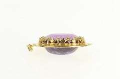 14K Yellow Gold 1950's Oval Amethyst Ornate Statement Pendant