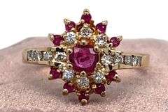 14KT SOLID GOLD, RUBY, & DIAMOND COCKTAIL RING