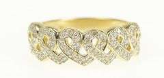 14K Yellow Gold Pave Diamond Ribbon Loop Pattern Band Ring