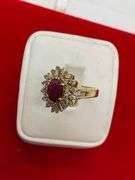 CERTIFIED LADIES 14K GOLD DIAMOND AND RUBY RING