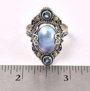 Pearl And Blue Topaz Ring In Sterling Silver