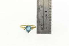 14K Yellow Gold Heart Blue Topaz Victorian Love Symbol Classic Ring