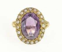 14K Yellow Gold Victorian Oval Amethyst Seed Pearl Cocktail Ring