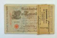 (20) Consecutive 1910 Germany 1,000 Marks Reichsbanknote #44b