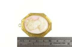 10K Yellow Gold Victorian Ornate Carved Shell Cameo Lady Pendant/Pin