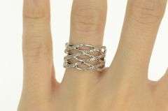 10K White Gold Diamond Encrusted Wavy Layered Band Ring