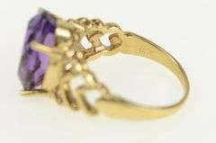 14K Yellow Gold Oval Amethyst Ornate Vintage Heart Pattern Ring