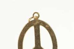 14K Yellow Gold Oval Textured Pattern Peace Symbol Charm/Pendant